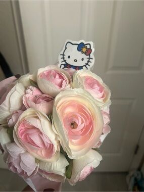 Hello Kitty Pink and Cream Faux Ranunculus Bouquet - Home Accents